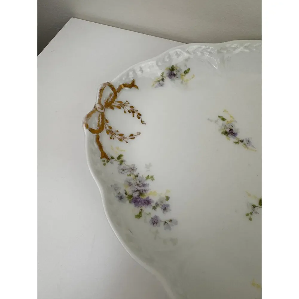 2 LIMOGES Antique CH Field Haviland Purple Flower Gold Accent Scalloped Platters